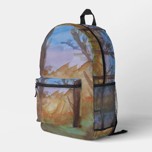 Sunset Trees Printed Backpack (Back Corner Right)