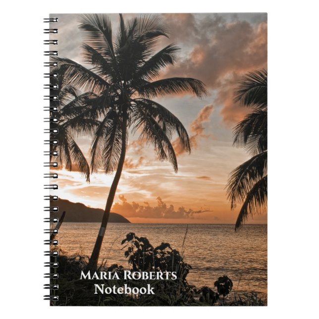 Sunset Tropical Beach Palm Trees Personalise Notebook (Front)