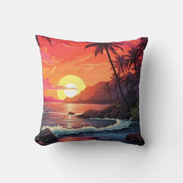 Sunset Tropical Beach Paradise Island  Cushion (Front)