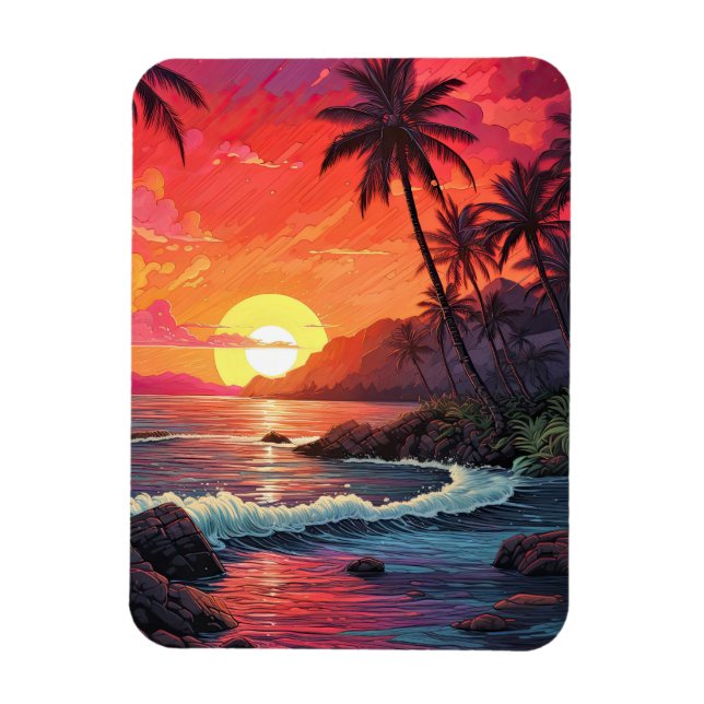 Sunset Tropical Beach Paradise Island  Magnet (Vertical)