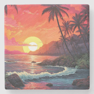 Sunset Tropical Beach Paradise Island Stone Coaster