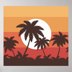 Sunset Tropical Palm Beach Vintage Poster