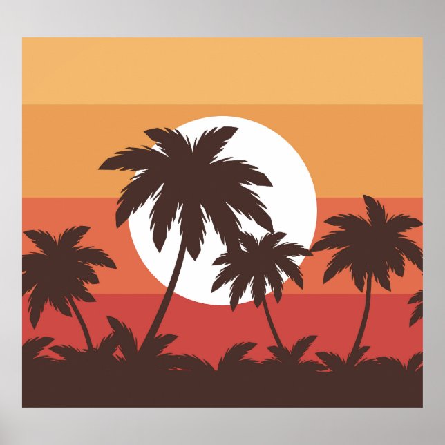 Sunset Tropical Palm Beach Vintage Poster (Front)