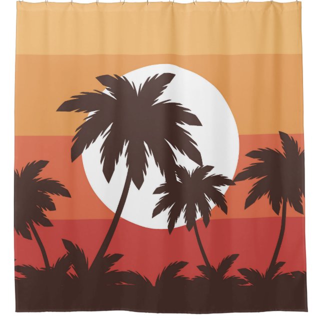 Sunset Tropical Palm Beach Vintage Shower Curtain (Front)
