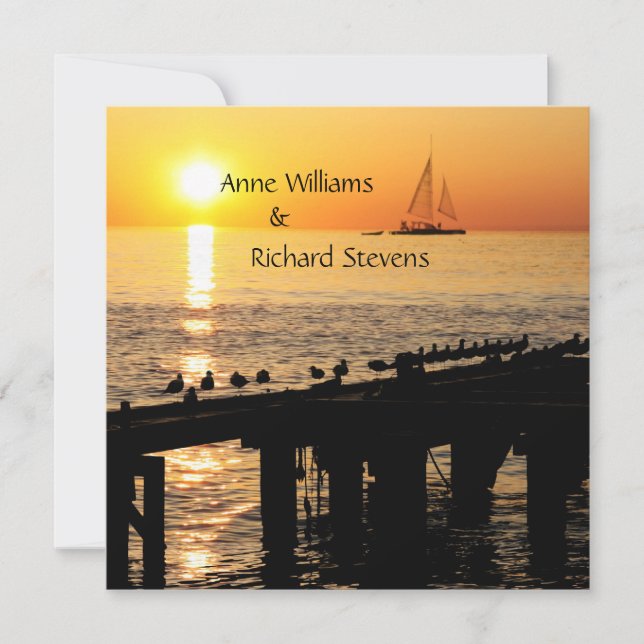 Sunset tropical theme wedding invitation (Front)
