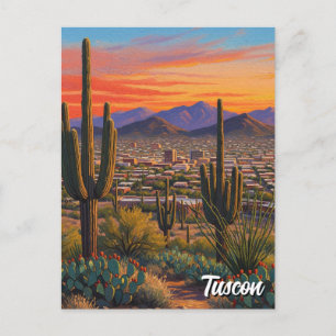 Sunset Tuscon Skyline Arizona Travel Postcard
