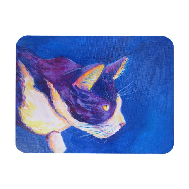 Sunset Tuxedo Cat Lover Custom Art Magnets (Horizontal)