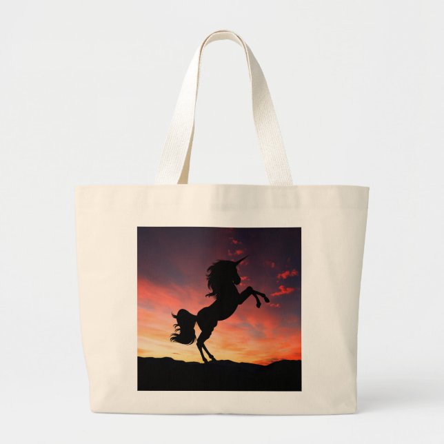 Sunset Unicorn Silhouette Carry Large Tote Bag (Front)