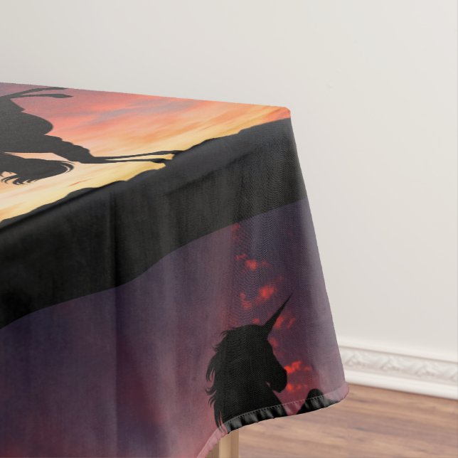 Sunset Unicorn Silhouette Horizon Spread Tablecloth (In Situ)