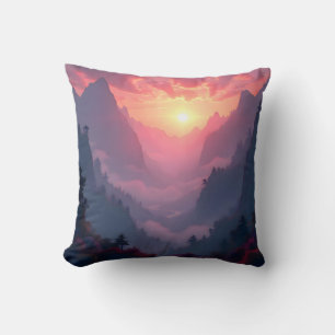 Sunset Valley – Golden Sunset Landscape Throw Cushion