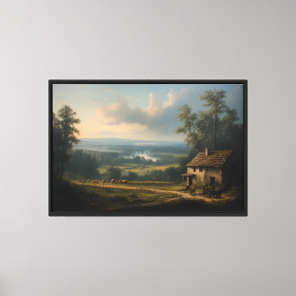 Sunset Valley with Stone Cottage Canvas Print