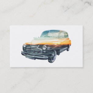 sunset vehicle double exposure business card