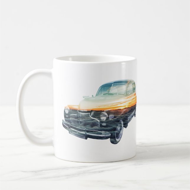 sunset vehicle double exposure coffee mug (Left)