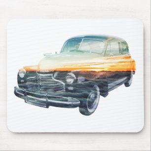 sunset vehicle double exposure mouse pad