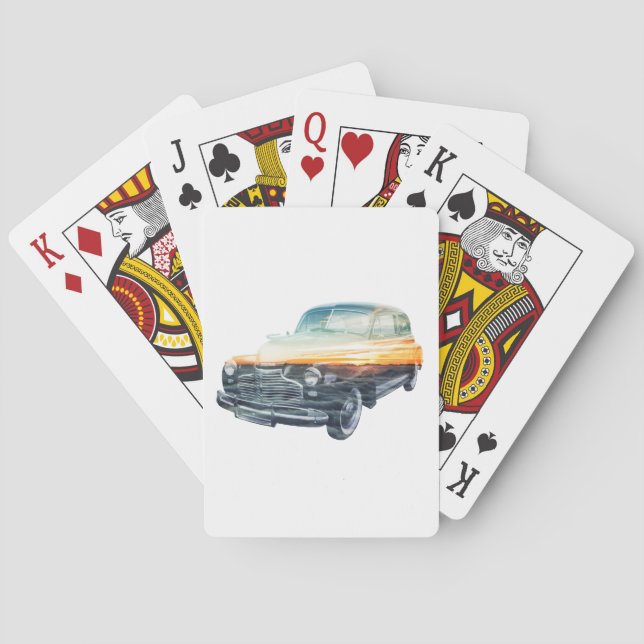 sunset vehicle double exposure playing cards (Back)