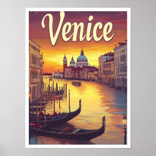 Sunset Venice Italy Vintage Travel Illustration Poster (Front)
