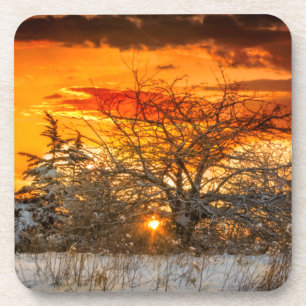 Sunset Vermont Winter Hard Plastic Coaster