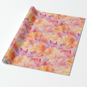 Sunset Vibes Pink and Coral Fan Pattern Wrapping Paper
