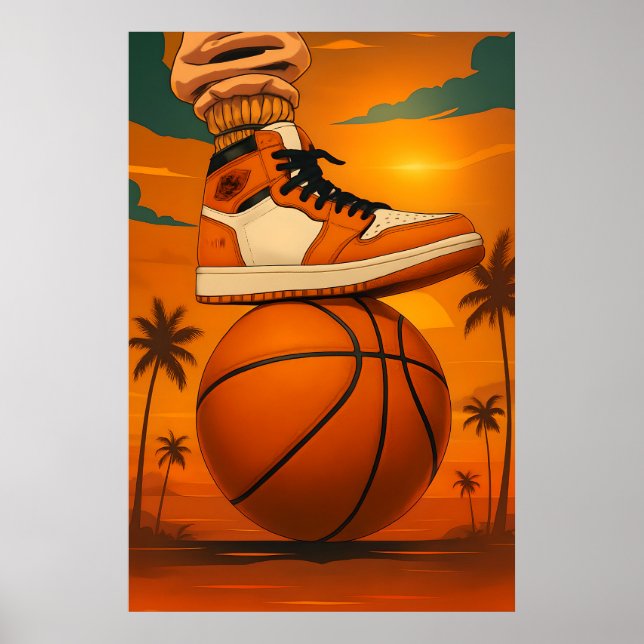 Sunset Vibes Sneaker on Basketball Poster (Front)