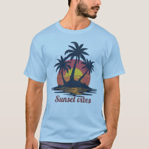 Sunset Vibes Tropical Palm Trees Beach Sky-Blue T- T-Shirt