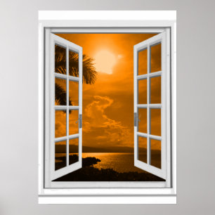 Sunset View Trompe l'oeil Fake Window Poster