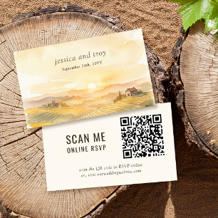 Sunset Vineyard Landscape Wedding Website QR Code Enclosure Card
