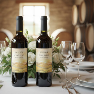 Sunset Vineyard Watercolor Country Landscape Wine Label