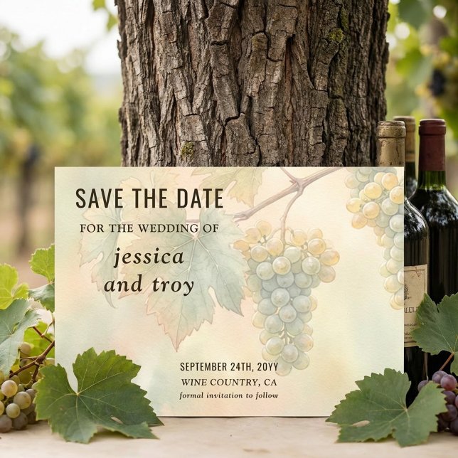 Sunset Vineyard Watercolor Grapes Wedding Save The Date (Save the Date card from the Sunset Vineyard wedding collection by Darling & May)