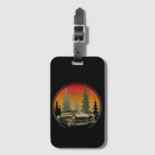 Sunset Vintage Classic Car Nature Forest Luggage Tag