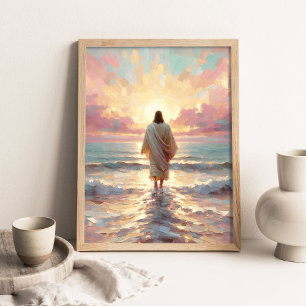 Sunset Walk, Digital Christian Art, Jesus Walking Poster