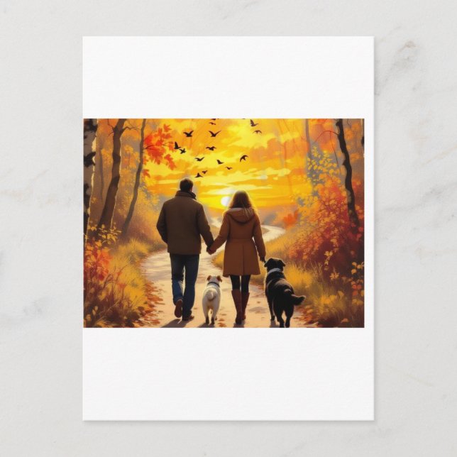 Sunset Walk in autumn  Postcard (Front)