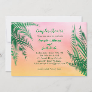 Sunset Watercolor Palm Leaves Couple's Shower Invitation