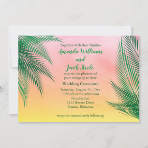 Sunset Watercolor Palm Leaves Wedding Invitation