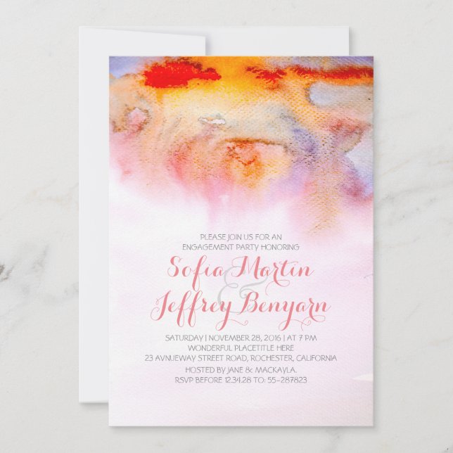 Sunset watercolors engagement party invitation (Front)