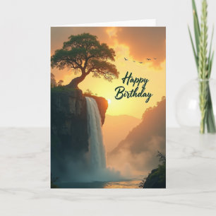 Sunset Waterfall Birthday Card
