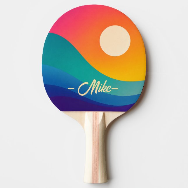 Sunset Wave Abstract Custom Name Ping Pong Paddle (Front)