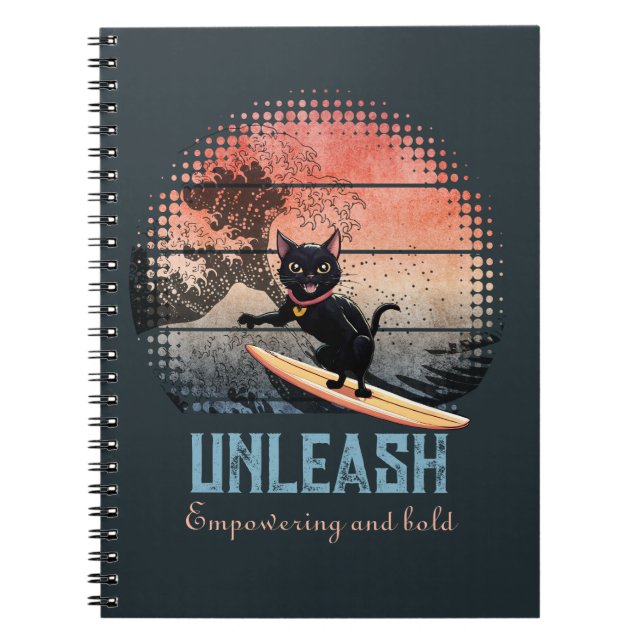 Sunset Wave-Riding Cat Notebook (Front)