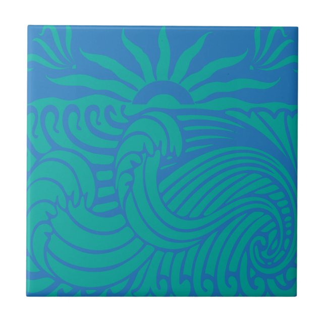 Sunset Waves Boho Beach Graphic Tile (Front)