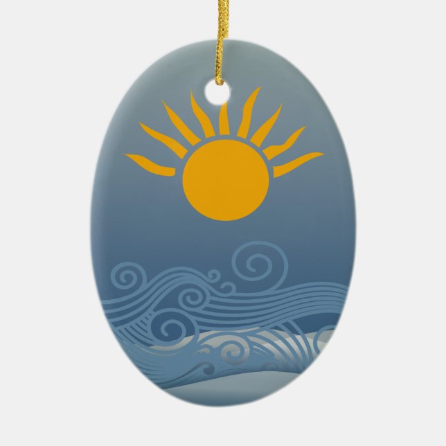 Sunset Waves Ceramic Tree Decoration (Front)