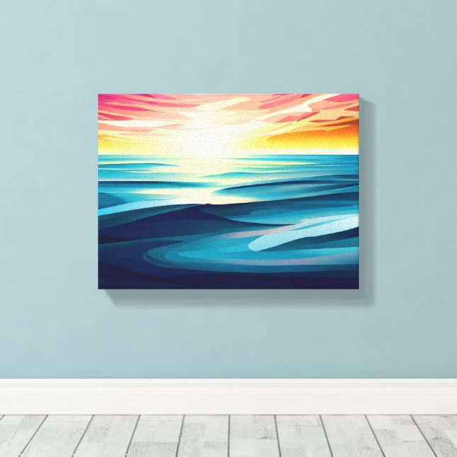 Sunset Waves colorful abstract art print (Insitu(Wood Floor))