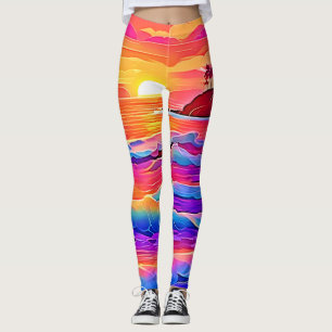 Sunset Waves: Vivid Coastal Dream Leggings