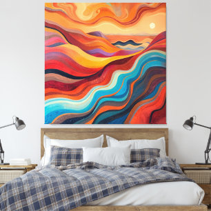 Sunset Waves – Warm Vibrant Abstract Landscape Pai Canvas Print