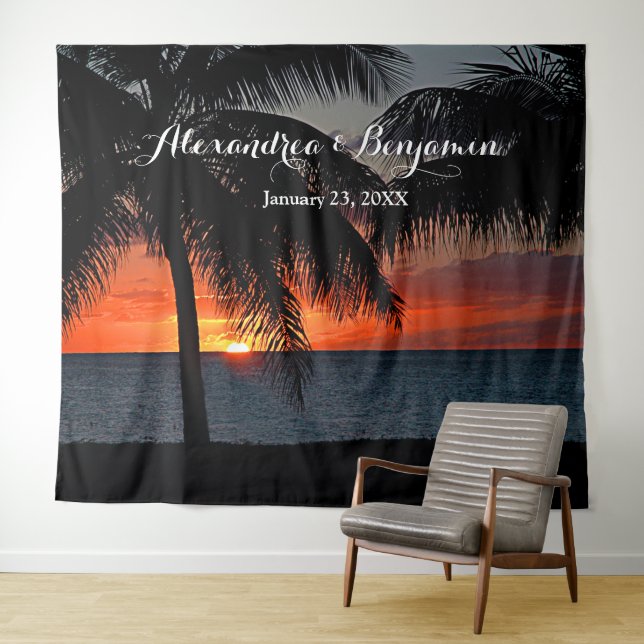 Sunset Wedding Photo Booth Backdrop Personalize Tapestry (In Situ (Horizontal))