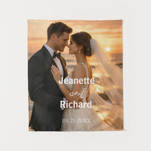 Sunset Weeding Beach Bride and Groom Tapestry