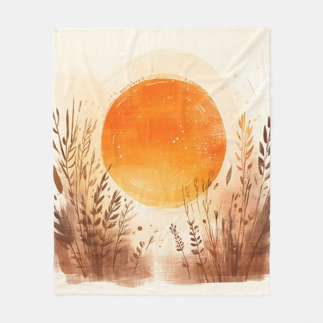 Sunset Wheat Grass Boho Sunrise Fleece Blanket (Front)