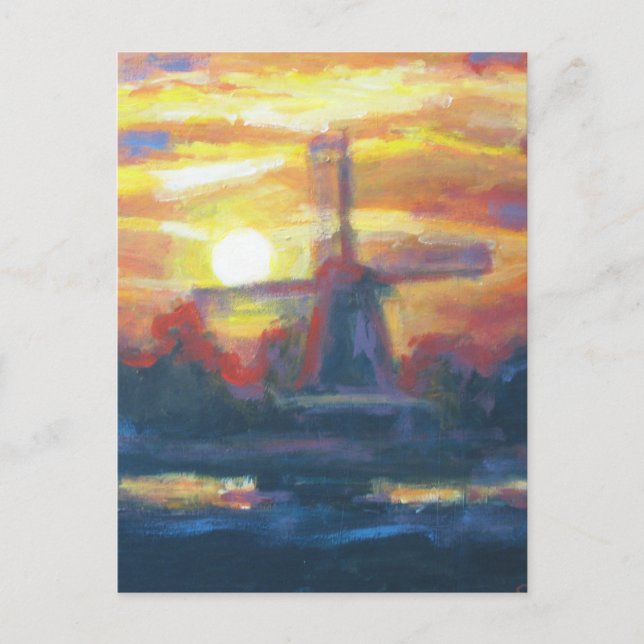 Sunset Windmill Painting Postcard (Front)