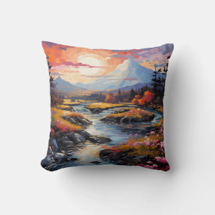 Sunset Winter Creek Throw Pillow Two Sided Natur