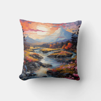 Sunset Winter Creek Throw Pillow | Two Sided Natur