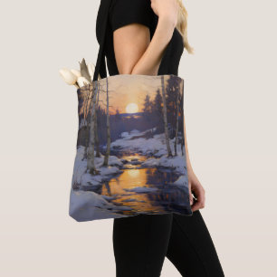 Sunset Winter Forest Landscape Tote Bag