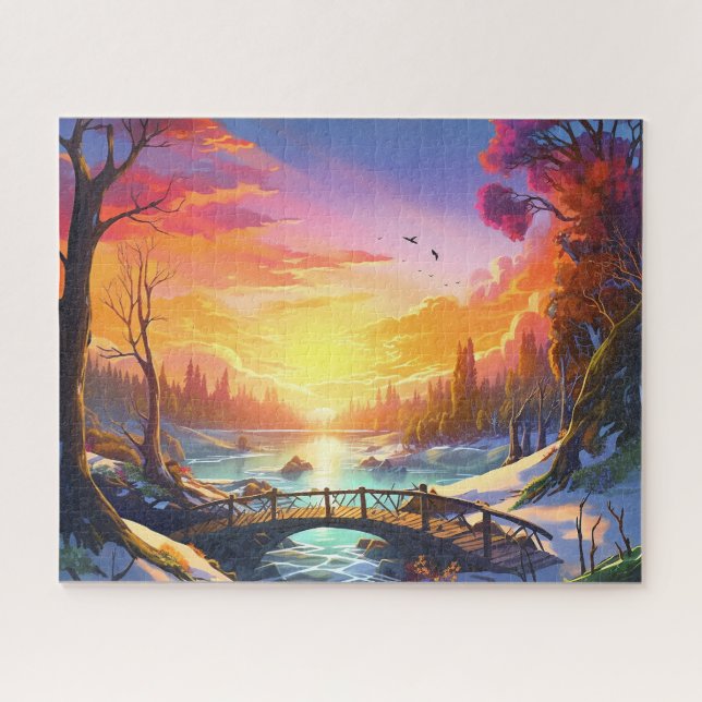 Sunset Winter Snow Nature Colourful Print Landscap Jigsaw Puzzle (Horizontal)